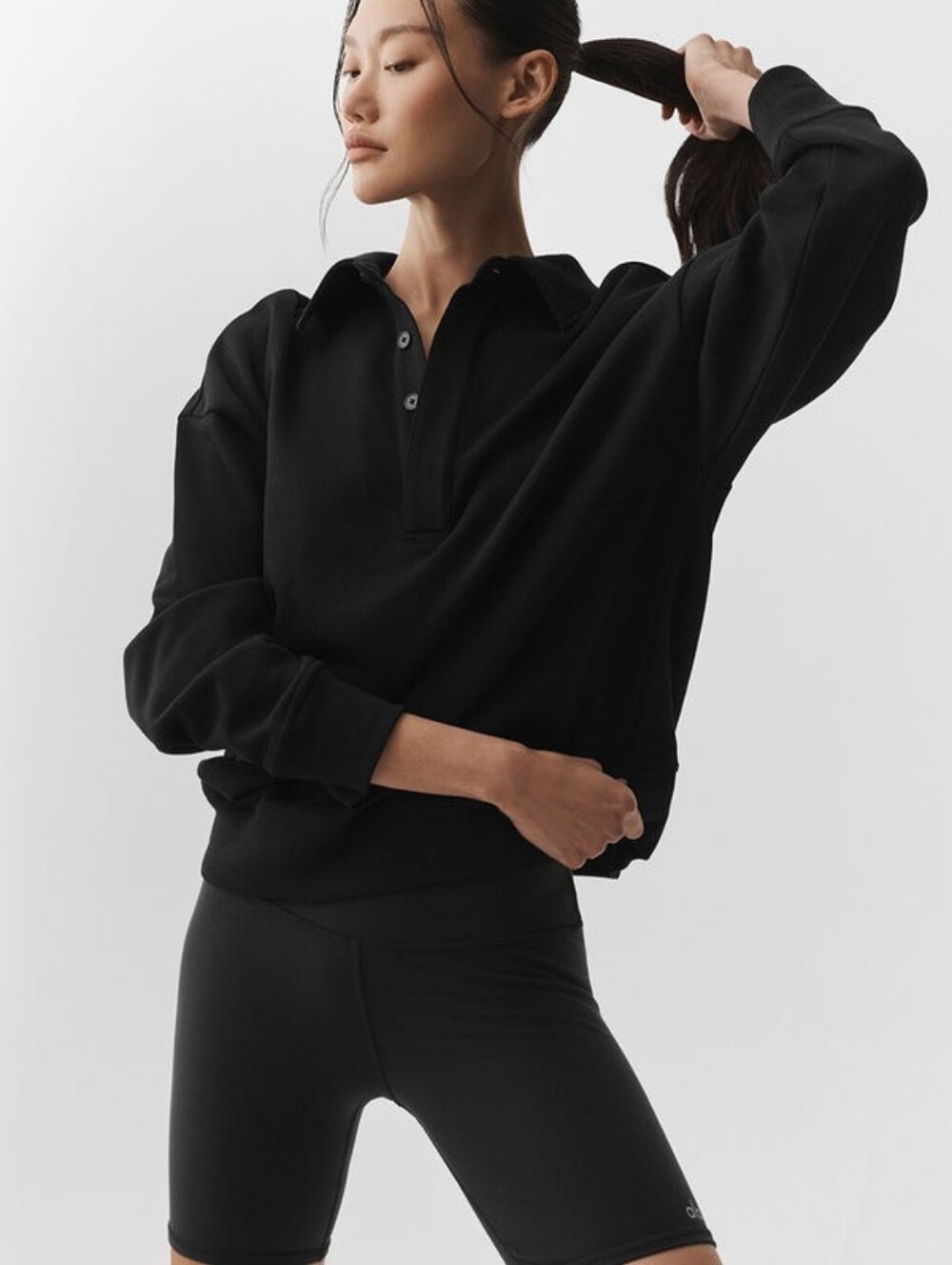 Alo Yoga Take It Easy Long Sleeve Henley Pullover in Black sz LARGE unisex